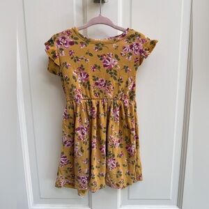 Little Lass 3T Girls Yellow/Gold Floral Flutter Short Sleeve Dress